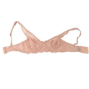 Victoria's Secret Nude Tan Floral Lace Unlined Plunge Bra 32D‎ Underwire